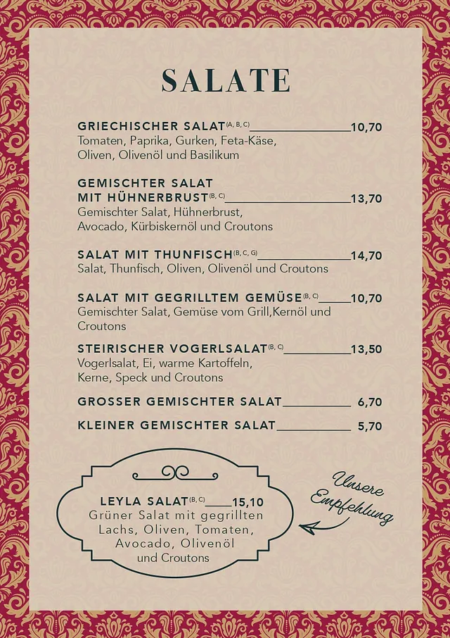 Speisekarte Leyla Dag